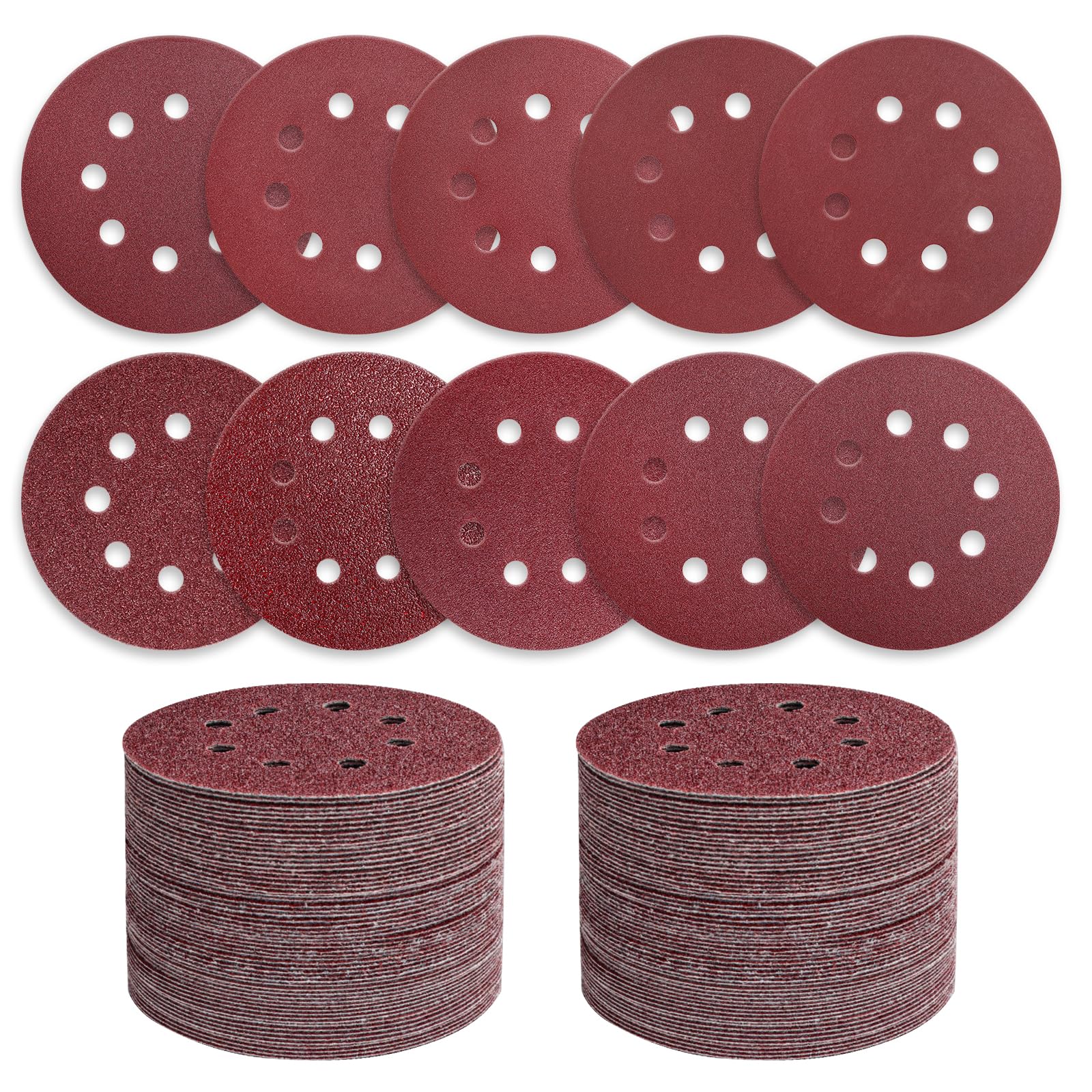 110 PCS 6 Inch 6-Hole Sanding Discs, Round Hook and Loop, Sandpaper for Random Orbital Sander 60 80 120 240 400 Grits, Sand Paper Assortment Pack