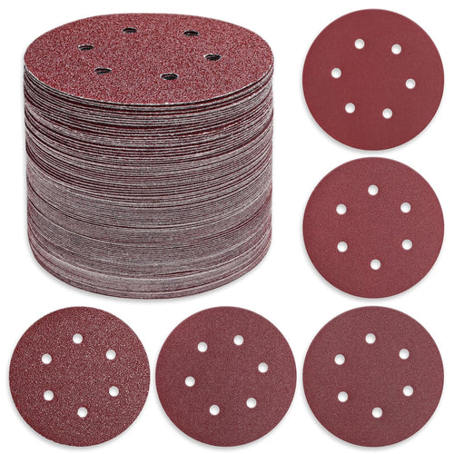 110 PCS 6 Inch 6-Hole Sanding Discs, Round Hook and Loop, Sandpaper for Random Orbital Sander 60 80 120 240 400 Grits, Sand Paper Assortment Pack